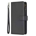 For iPhone 16 Pro Max 9 Card Slots Zipper Wallet Leather Flip Phone Case(Black) - 3