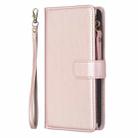 For iPhone 16 Pro 9 Card Slots Zipper Wallet Leather Flip Phone Case(Rose Gold) - 3