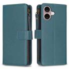 For iPhone 16 Plus 9 Card Slots Zipper Wallet Leather Flip Phone Case(Green) - 1