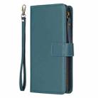 For iPhone 16 Plus 9 Card Slots Zipper Wallet Leather Flip Phone Case(Green) - 3