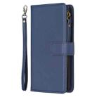 For iPhone 16 Plus 9 Card Slots Zipper Wallet Leather Flip Phone Case(Blue) - 3