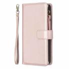 For iPhone 16 Plus 9 Card Slots Zipper Wallet Leather Flip Phone Case(Rose Gold) - 3