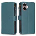 For iPhone 16 9 Card Slots Zipper Wallet Leather Flip Phone Case(Green) - 1