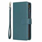 For iPhone 16 9 Card Slots Zipper Wallet Leather Flip Phone Case(Green) - 3