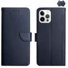 For iPhone 16 Pro Genuine Leather Fingerprint-proof Flip Phone Case(Blue) - 1