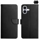 For iPhone 16 Plus Genuine Leather Fingerprint-proof Flip Phone Case(Black) - 1