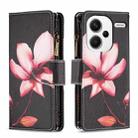 For Xiaomi Redmi Note 13 Pro+ Colored Drawing Pattern Zipper Leather Phone Case(Lotus) - 1