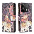 For Xiaomi Redmi Note 13 Colored Drawing Pattern Zipper Leather Phone Case(Flower Elephants) - 1