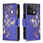 For Xiaomi Redmi Note 13 Colored Drawing Pattern Zipper Leather Phone Case(Purple Butterfly) - 1