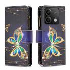 For Xiaomi Redmi Note 13 Colored Drawing Pattern Zipper Leather Phone Case(Gold Butterfly) - 1