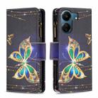 For Xiaomi Redmi 13C Colored Drawing Pattern Zipper Leather Phone Case(Gold Butterfly) - 1