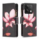 For Xiaomi Redmi Note 13 4G Global Colored Drawing Pattern Zipper Leather Phone Case(Lotus) - 1