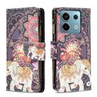 For Xiaomi Redmi Note 13 Pro 4G Global Colored Drawing Pattern Zipper Leather Phone Case(Flower Elephants) - 1