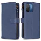 For Xiaomi Redmi 12C 9 Card Slots Zipper Wallet Leather Flip Phone Case(Blue) - 1