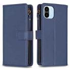 For Xiaomi Redmi A1 / A2 9 Card Slots Zipper Wallet Leather Flip Phone Case(Blue) - 1