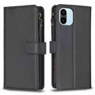 For Xiaomi Redmi A1 / A2 9 Card Slots Zipper Wallet Leather Flip Phone Case(Black) - 1