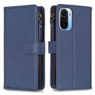 For Xiaomi Redmi K40 / K40 Pro 9 Card Slots Zipper Wallet Leather Flip Phone Case(Blue) - 1
