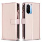 For Xiaomi Redmi K40 / K40 Pro 9 Card Slots Zipper Wallet Leather Flip Phone Case(Rose Gold) - 1