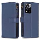 For Xiaomi Redmi Note 11 Pro 9 Card Slots Zipper Wallet Leather Flip Phone Case(Blue) - 1