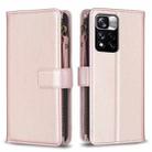 For Xiaomi Redmi Note 11 Pro 9 Card Slots Zipper Wallet Leather Flip Phone Case(Rose Gold) - 1