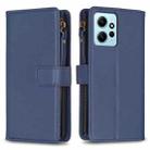 For Xiaomi Redmi Note 12 4G 9 Card Slots Zipper Wallet Leather Flip Phone Case(Blue) - 1