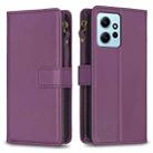 For Xiaomi Redmi Note 12 4G 9 Card Slots Zipper Wallet Leather Flip Phone Case(Dark Purple) - 1