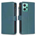 For Xiaomi Redmi Note 12 5G 9 Card Slots Zipper Wallet Leather Flip Phone Case(Green) - 1