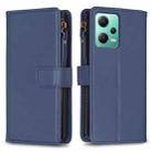 For Xiaomi Redmi Note 12 5G 9 Card Slots Zipper Wallet Leather Flip Phone Case(Blue) - 1