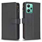 For Xiaomi Redmi Note 12 5G 9 Card Slots Zipper Wallet Leather Flip Phone Case(Black) - 1