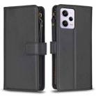 For Xiaomi Redmi Note 12 Pro 9 Card Slots Zipper Wallet Leather Flip Phone Case(Black) - 1
