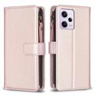For Xiaomi Redmi Note 12 Pro 9 Card Slots Zipper Wallet Leather Flip Phone Case(Rose Gold) - 1