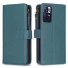 For Xiaomi Redmi Note 12S 4G 9 Card Slots Zipper Wallet Leather Flip Phone Case(Green) - 1