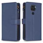 For Xiaomi Redmi Note 9 9 Card Slots Zipper Wallet Leather Flip Phone Case(Blue) - 1