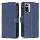 For Xiaomi Redmi Note 10 Pro 9 Card Slots Zipper Wallet Leather Flip Phone Case(Blue) - 1