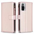 For Xiaomi Redmi Note 10 Pro 9 Card Slots Zipper Wallet Leather Flip Phone Case(Rose Gold) - 1