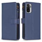 For Xiaomi Redmi Note 10 9 Card Slots Zipper Wallet Leather Flip Phone Case(Blue) - 1