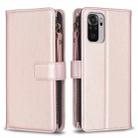For Xiaomi Redmi Note 10 9 Card Slots Zipper Wallet Leather Flip Phone Case(Rose Gold) - 1