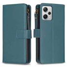 For Xiaomi Redmi Note 12 Pro+ 5G Global 9 Card Slots Zipper Wallet Leather Flip Phone Case(Green) - 1