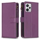 For Xiaomi Redmi Note 12 Pro+ 5G Global 9 Card Slots Zipper Wallet Leather Flip Phone Case(Dark Purple) - 1