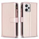For Xiaomi Redmi Note 12 Pro+ 5G Global 9 Card Slots Zipper Wallet Leather Flip Phone Case(Rose Gold) - 1