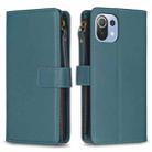For Xiaomi Mi 11 Lite 9 Card Slots Zipper Wallet Leather Flip Phone Case(Green) - 1