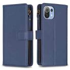 For Xiaomi Mi 11 Lite 9 Card Slots Zipper Wallet Leather Flip Phone Case(Blue) - 1