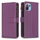 For Xiaomi Mi 11 Lite 9 Card Slots Zipper Wallet Leather Flip Phone Case(Dark Purple) - 1