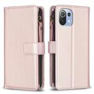 For Xiaomi Mi 11 Lite 9 Card Slots Zipper Wallet Leather Flip Phone Case(Rose Gold) - 1