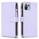 For Xiaomi Mi 11 Lite 9 Card Slots Zipper Wallet Leather Flip Phone Case(Light Purple) - 1