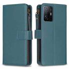 For Xiaomi Mi 11T / 11T Pro 9 Card Slots Zipper Wallet Leather Flip Phone Case(Green) - 1