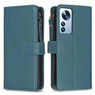 For Xiaomi 12 Pro 9 Card Slots Zipper Wallet Leather Flip Phone Case(Green) - 1