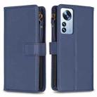 For Xiaomi 12 Pro 9 Card Slots Zipper Wallet Leather Flip Phone Case(Blue) - 1