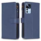 For Xiaomi 12T / 12T Pro 9 Card Slots Zipper Wallet Leather Flip Phone Case(Blue) - 1