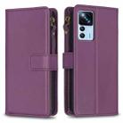 For Xiaomi 12T / 12T Pro 9 Card Slots Zipper Wallet Leather Flip Phone Case(Dark Purple) - 1